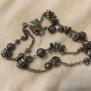 Chico’s Gunmetal Silver Tone Long Beads and Chain Necklace